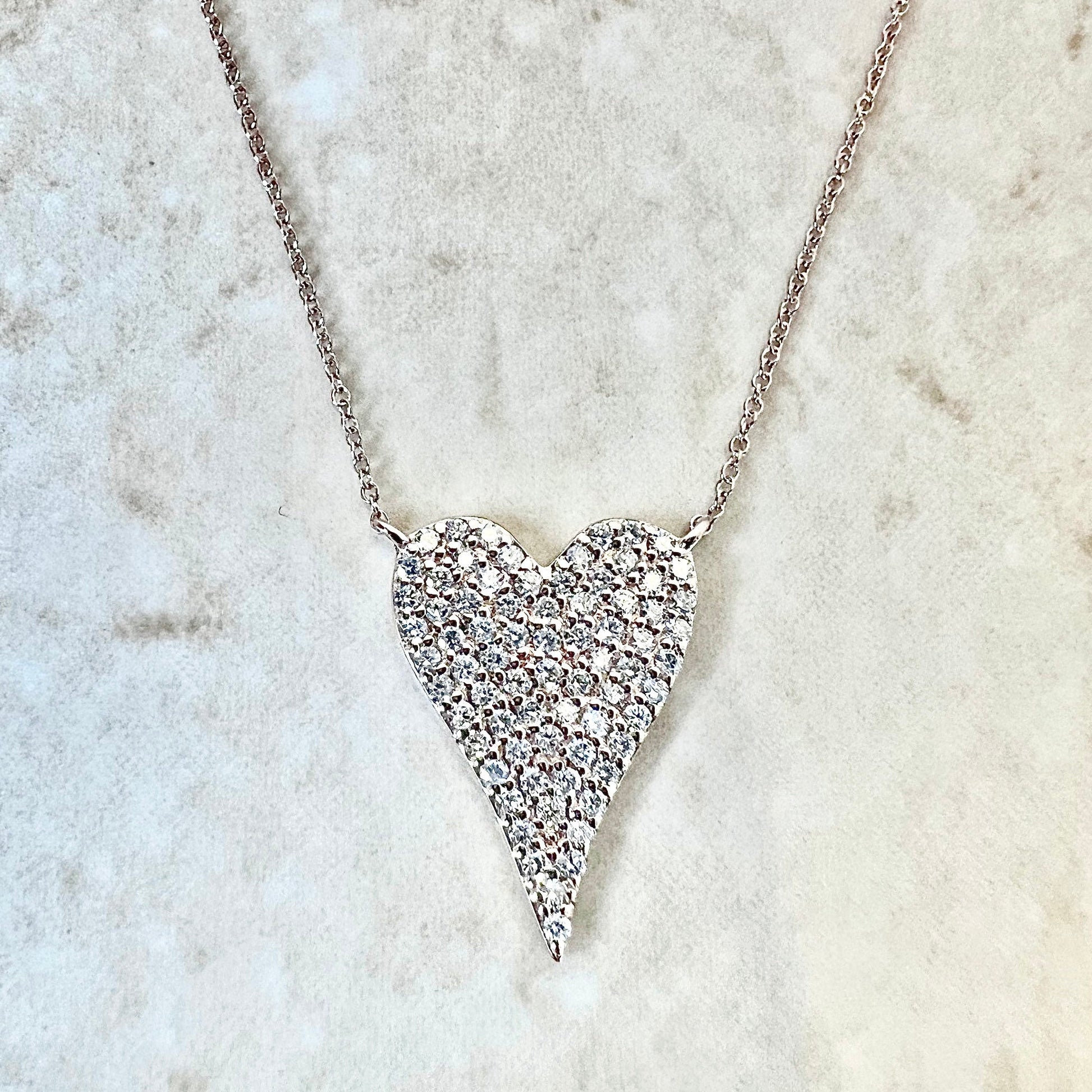 14K Diamond Pave Heart Pendant Necklace 0.51 CT - Rose Gold Diamond Heart Pendant - Pave Heart Necklace - Gold Diamond Heart Necklace