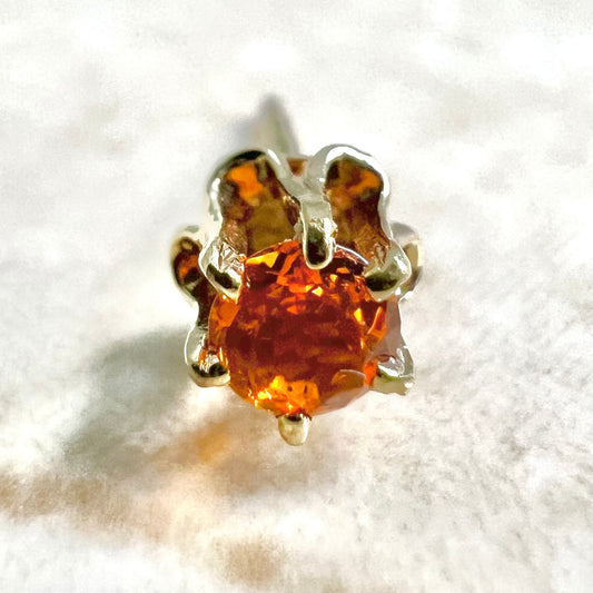 Antique Single 14 Karat Yellow Gold Orange Glass Stud Earring - WeilJewelry