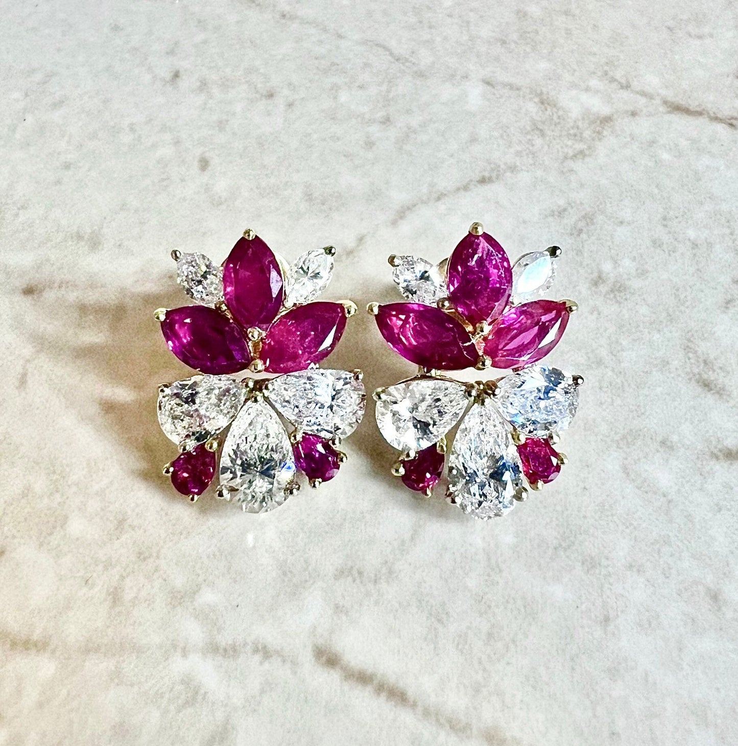 Important Handcrafted 18 Karat Yellow Gold Untreated Burmese Ruby & Diamond Earrings By Carvin French - WeilJewelry