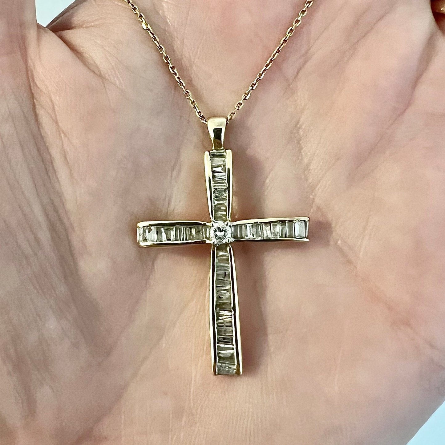 CLEARANCE 40% OFF - Large Vintage 10 Karat Yellow Gold 1 Carat Diamond Cross Pendant - WeilJewelry