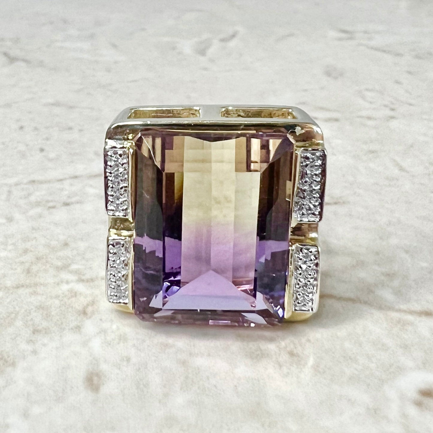 Large Vintage 14 Karat Yellow Gold 20 Carats Emerald Cut Ametrine Pendant - WeilJewelry