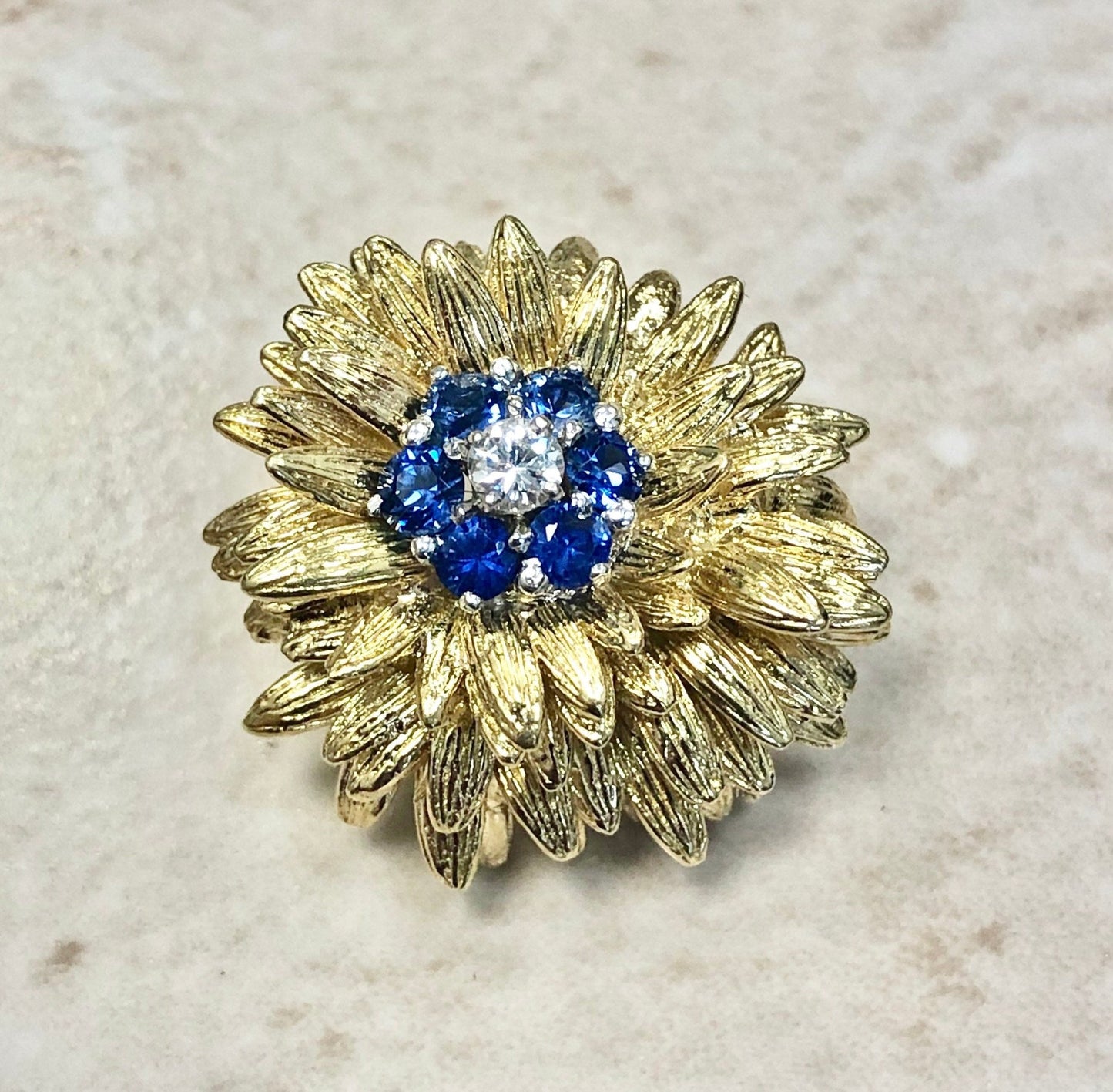 Magnificent Vintage Handcrafted 18 Karat Yellow Gold Sapphire & Diamond Flower Earrings - WeilJewelry