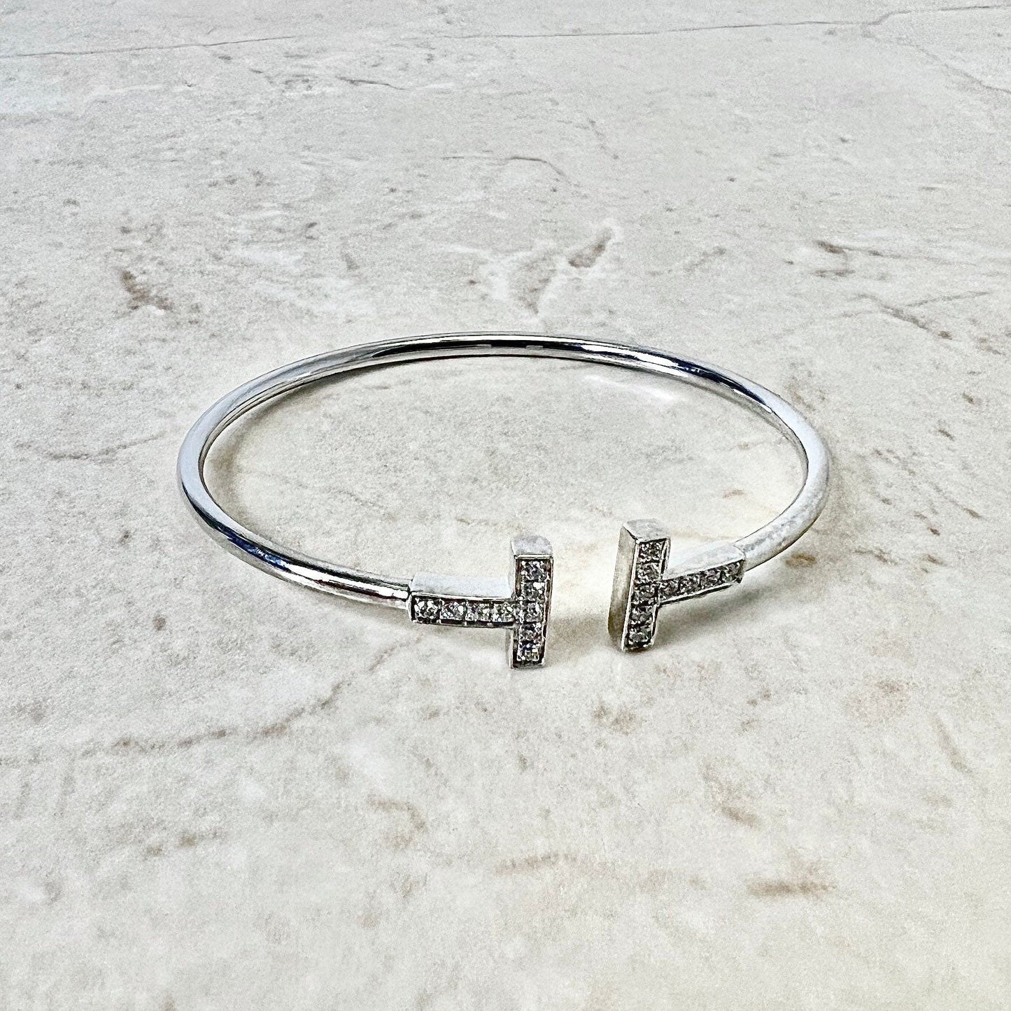 18K Tiffany & Co. T Diamond Wire Bracelet - White Gold Tiffany Bracelet - Diamond Bangle Bracelet - Birthday Gift For Her