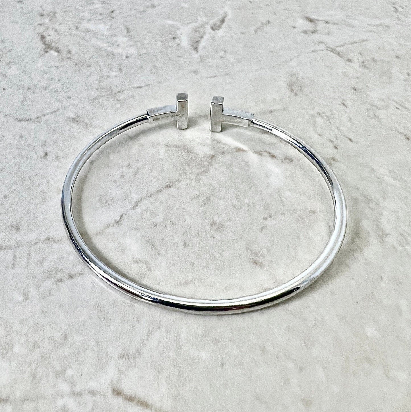 18K Tiffany & Co. T Diamond Wire Bracelet - White Gold Tiffany Bracelet - Diamond Bangle Bracelet - Birthday Gift For Her