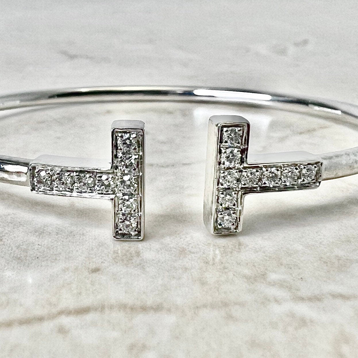 18K Tiffany & Co. T Diamond Wire Bracelet - White Gold Tiffany Bracelet - Diamond Bangle Bracelet - Birthday Gift For Her