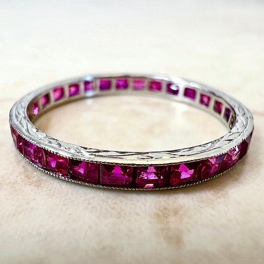 Rare Antique Art Deco Platinum Natural Ruby Eternity Band Ring - WeilJewelry