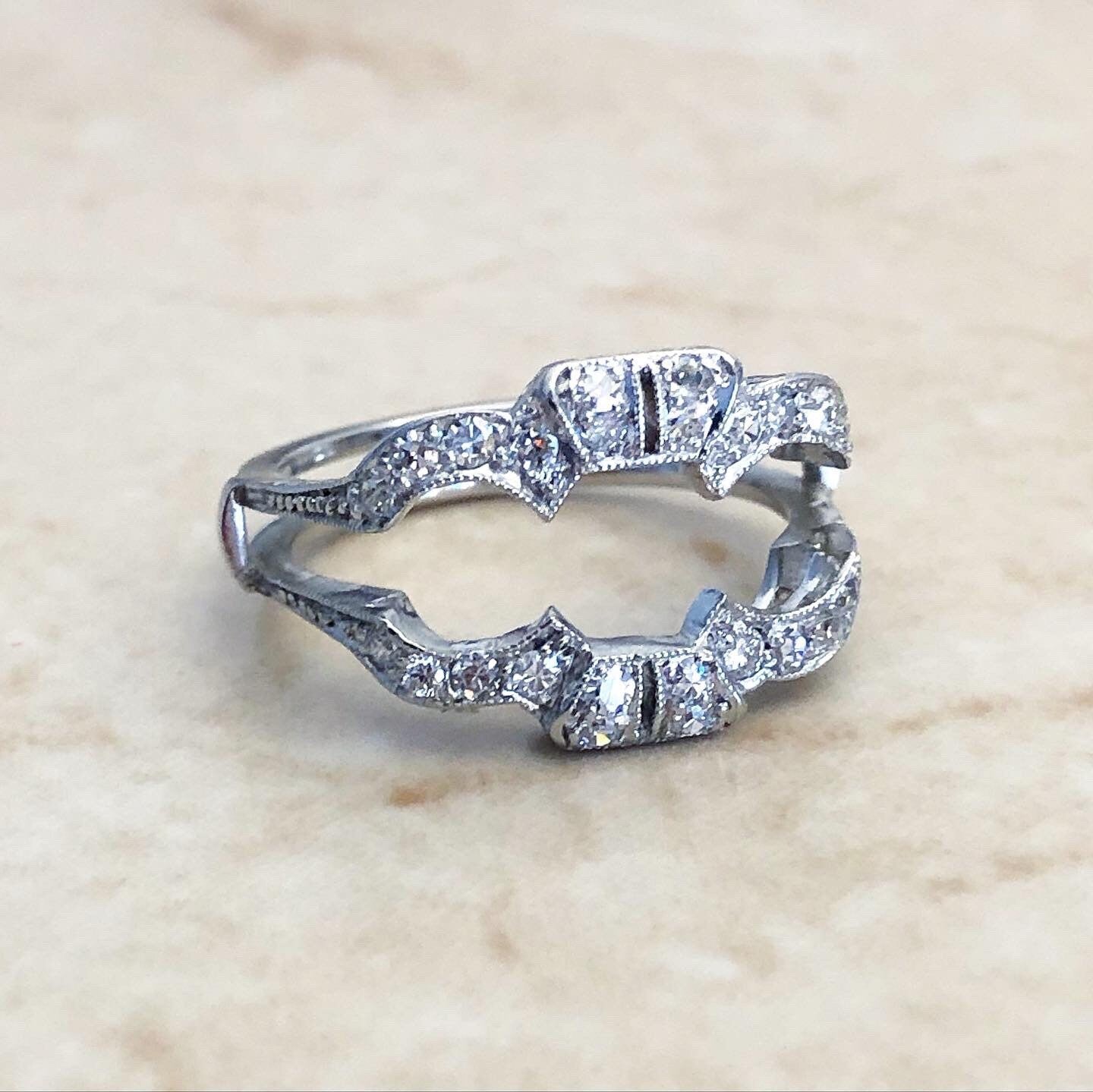 Rare Art Deco Platinum Sapphire & Diamond Engagement & Jacket Ring Set - WeilJewelry