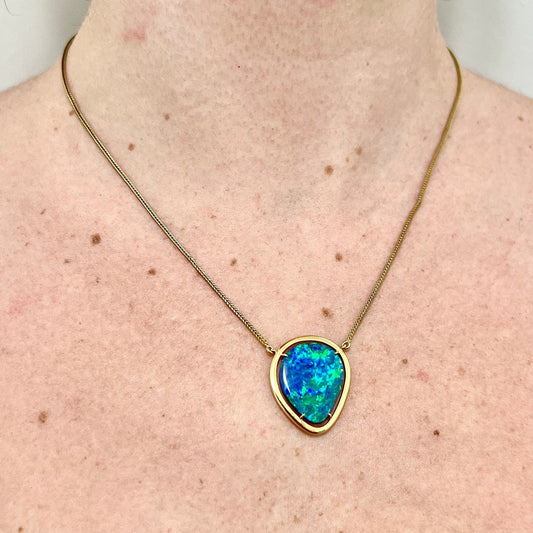 Rare Vintage 18 Karat Yellow Gold 9.50 Carats Australian Black Opal Pendant Necklace By Carvin French - WeilJewelry