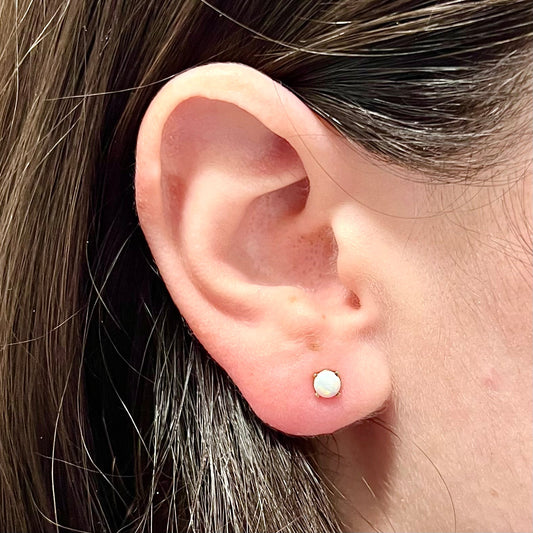 Single 14 Karat Yellow Gold Natural Opal Stud Earring - WeilJewelry