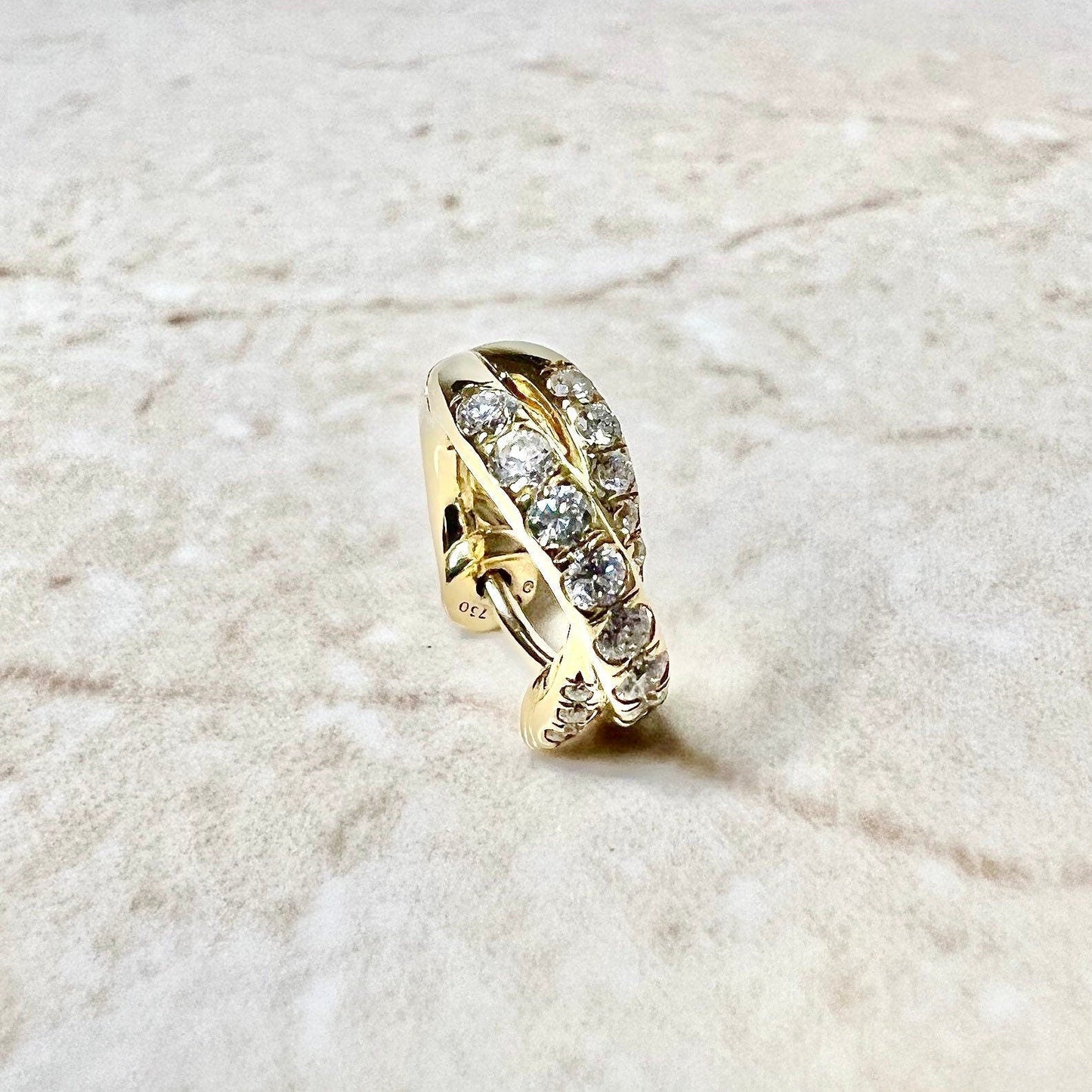 Single David Yurman 18 Karat Yellow Gold Diamond Huggie Hoop Earring - WeilJewelry