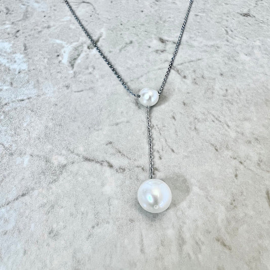 Sterling Silver White Pearl Lariat Pendant Necklace - WeilJewelry