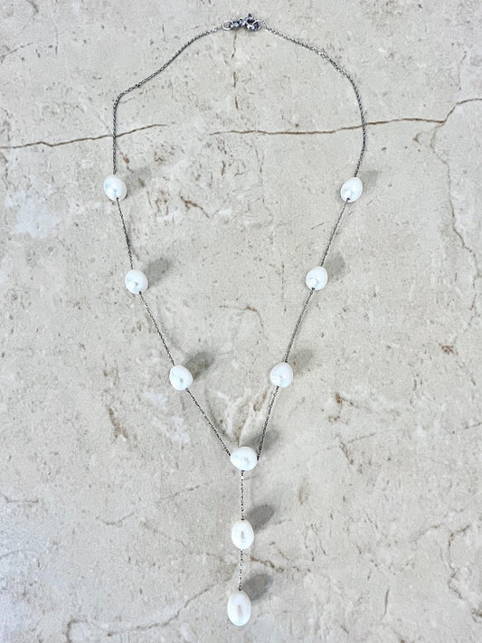 Sterling Silver White Pearl Y - Necklace - WeilJewelry