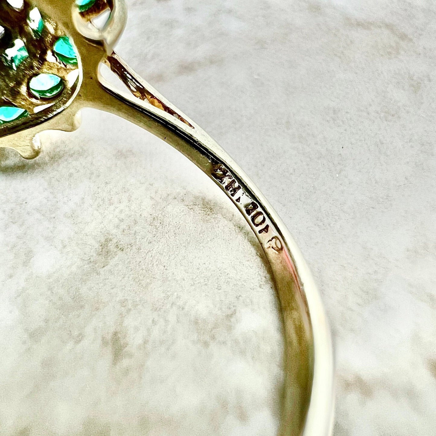 Vintage 10 Karat Gold Natural Emerald & Diamond Halo Ring - WeilJewelry