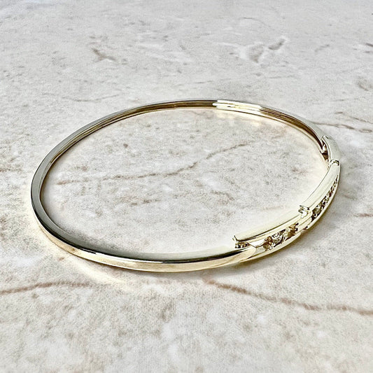 Vintage 10 Karat Yellow Gold Diamond Bangle Bracelet - WeilJewelry
