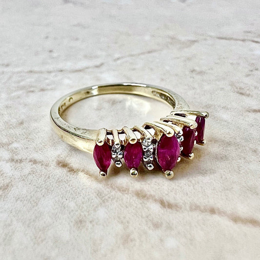 Vintage 10 Karat Yellow Gold Ruby & Diamond Band Ring - WeilJewelry