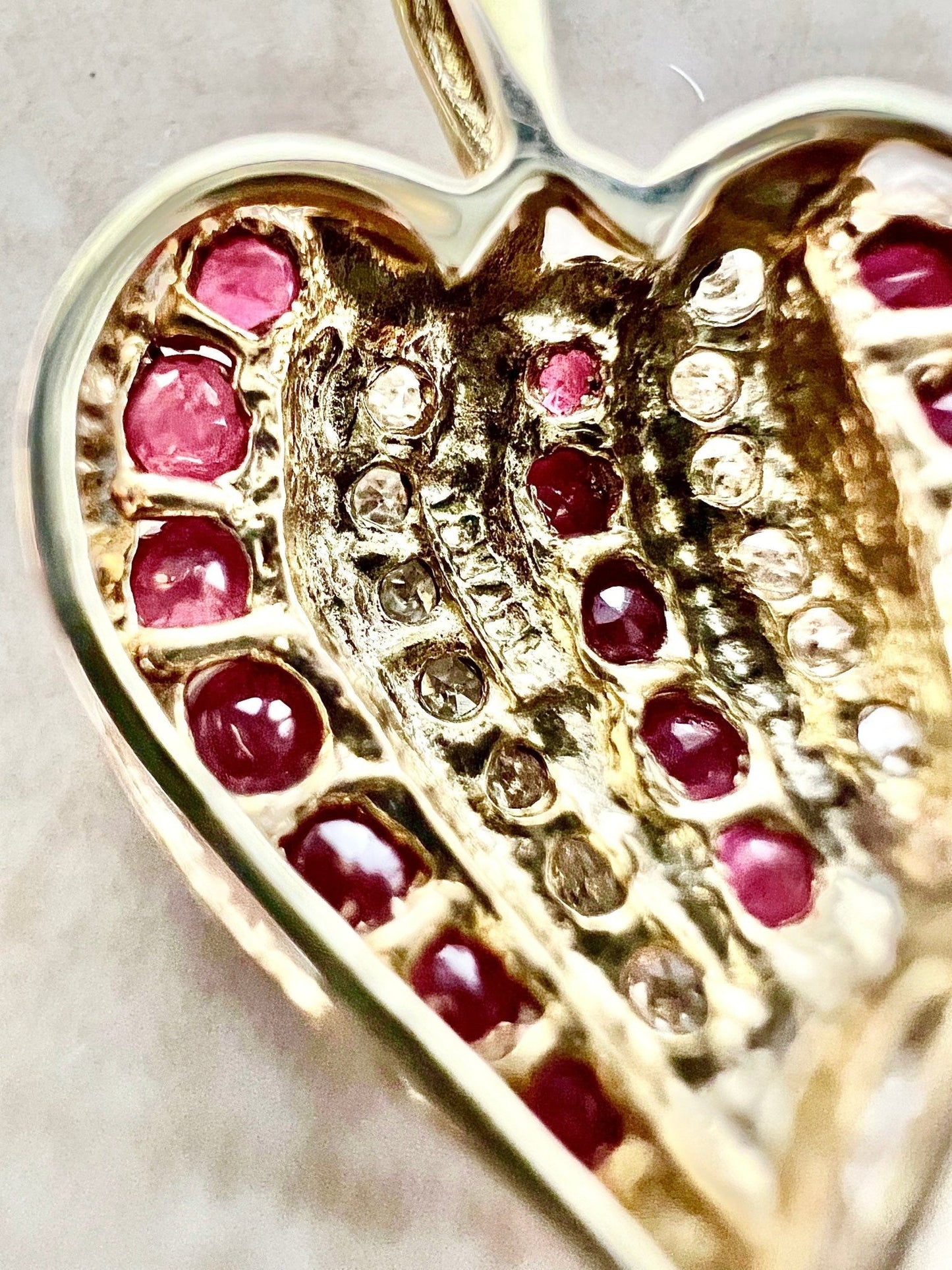 Vintage 10 Karat Yellow Gold Ruby & Diamond Heart Pendant Necklace - WeilJewelry