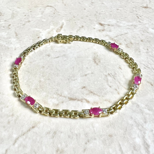 Vintage 10 Karat Yellow Gold Ruby Link Bracelet - WeilJewelry