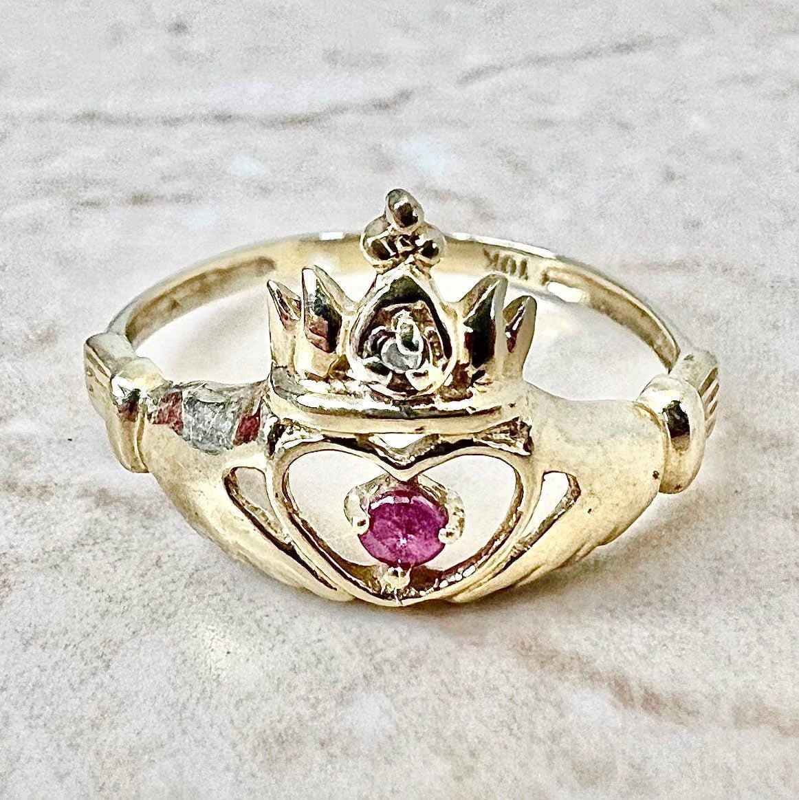 Vintage 10 Karat Yellow Ruby Claddagh Ring - WeilJewelry