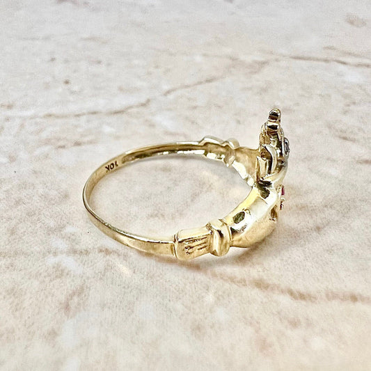 Vintage 10 Karat Yellow Ruby Claddagh Ring - WeilJewelry