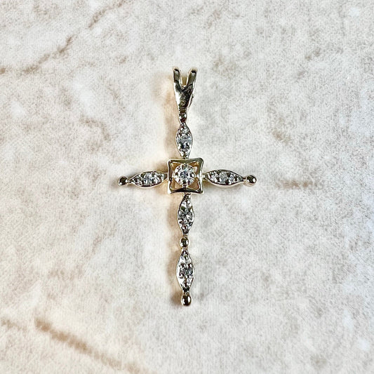 Vintage 14 Karat Yellow Gold Diamond Cross Pendant - WeilJewelry