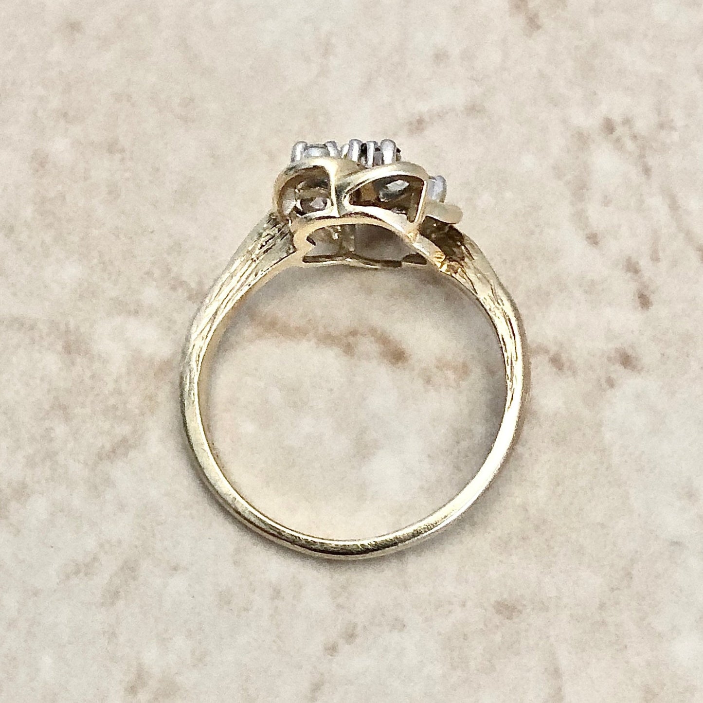 CLEARANCE 40% OFF - Vintage 14 Karat Two - Tone Gold Diamond Flower Ring - WeilJewelry