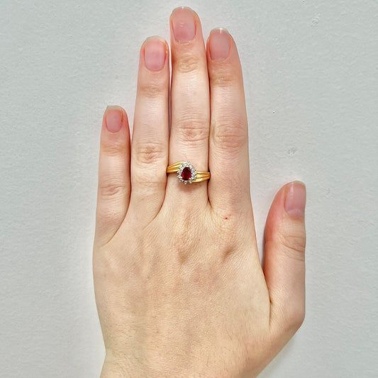 Vintage 14 Karat Yellow Gold Ruby & Diamond Halo Ring - WeilJewelry