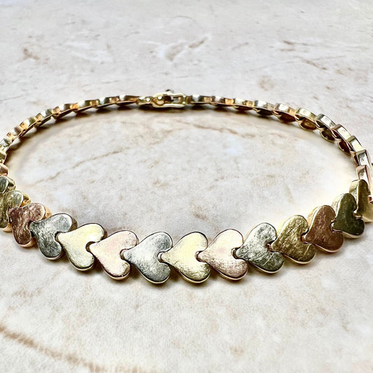 Vintage 14 Karat Tri - Tone Gold Heart Bracelet - WeilJewelry