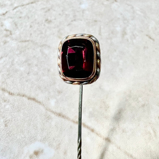 Vintage 14 Karat Two - Tone Gold 2.75 Carats Garnet Stick Pin - WeilJewelry