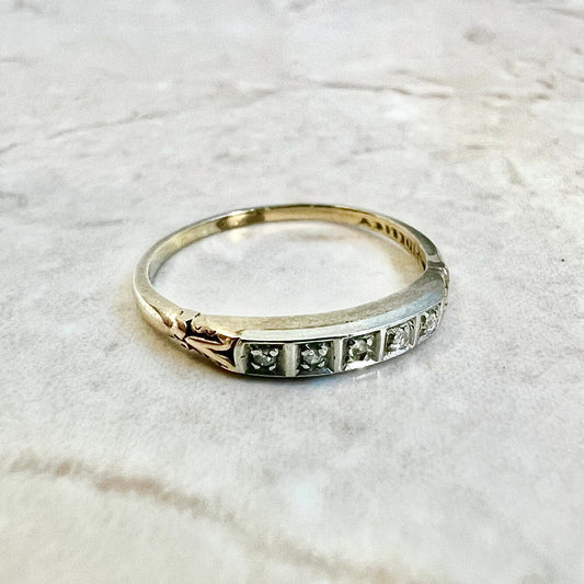 14K Vintage Diamond Band Ring - 2 Tone Gold Band - 5 Stone Wedding Ring - Diamond Wedding Band - Anniversary Ring - Valentine’s Day Gift