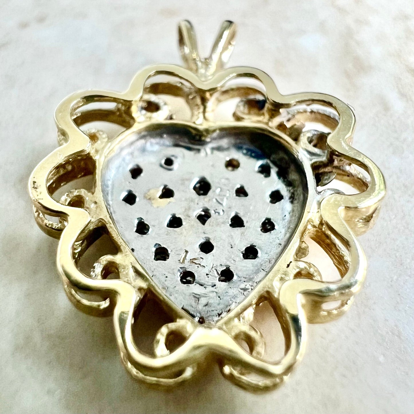 CLEARANCE 40% OFF - Vintage 14 Karat Two Tone Gold Diamond Cluster Heart Pendant - WeilJewelry