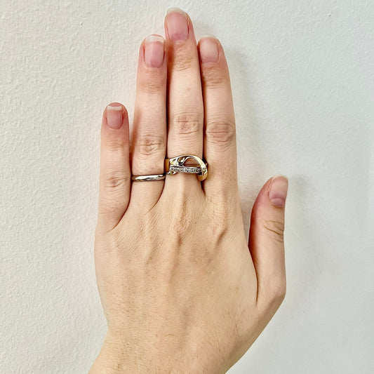 Vintage 14 Karat Two - Tone Gold Diamond Crossover Band Ring - WeilJewelry