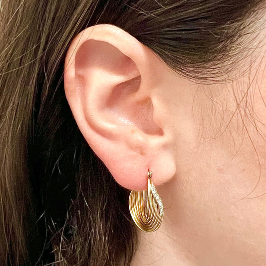 Vintage 14 Karat Two - Tone Gold Diamond Hoop Earrings - WeilJewelry