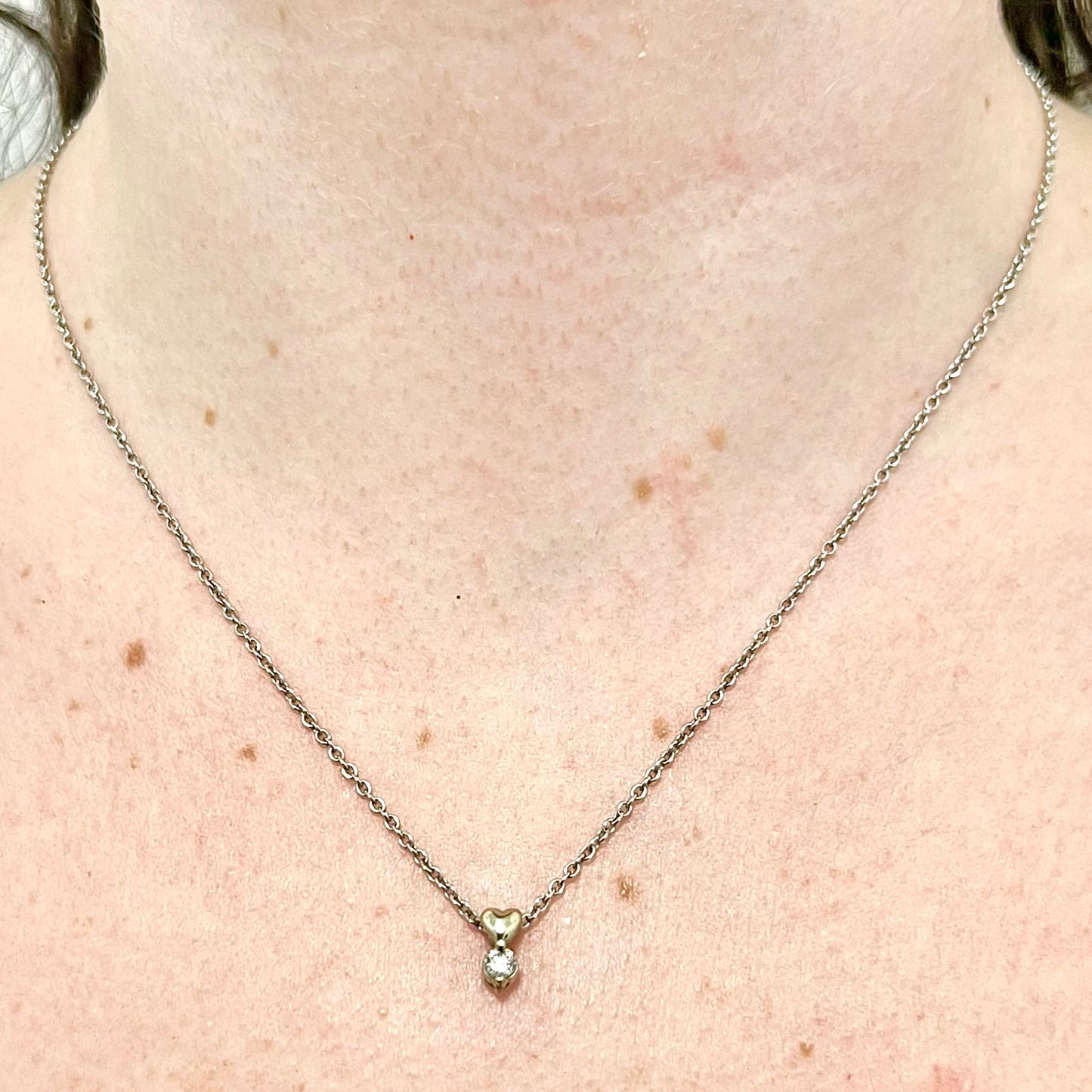 Vintage 14 Karat Two-Tone Gold Diamond Solitaire Heart Pendant Necklace - WeilJewelry