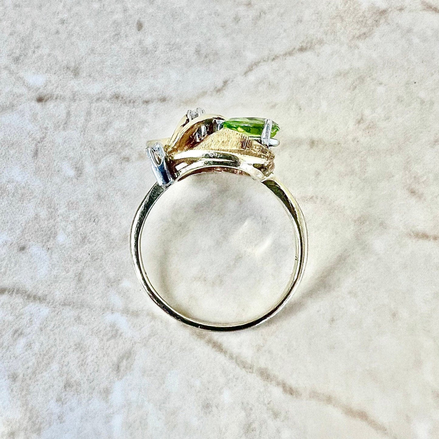 Vintage 14 Karat Two - Tone Gold Peridot & Diamond Cocktail Ring - WeilJewelry