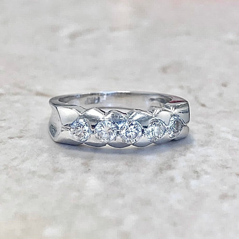 CLEARANCE 40% OFF - Vintage 14 Karat White Gold 0.50 Carat Diamond Five Stone Ring - WeilJewelry