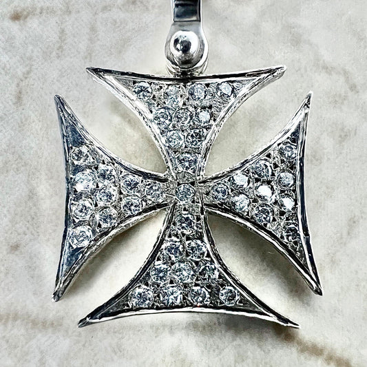 Vintage 14 Karat White Gold 0.60 Carat Diamond Maltese Cross Pendant - WeilJewelry