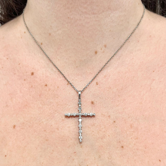 Vintage 14 Karat White Gold 1.20 Carat Diamond Cross Pendant - WeilJewelry