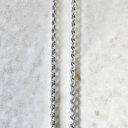 Vintage 14 Karat White Gold 18 Inches Wheat Chain Necklace - WeilJewelry