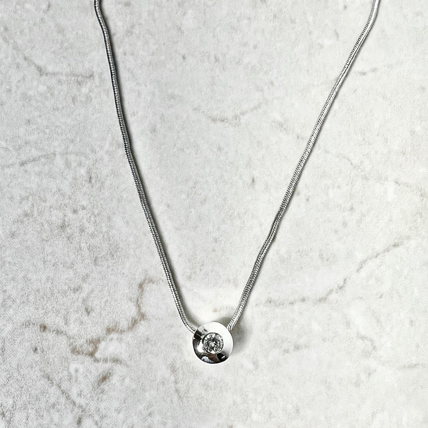 CLEARANCE 40% OFF - Vintage 14 Karat White Gold Bezel Diamond Solitaire Pendant Necklace - WeilJewelry