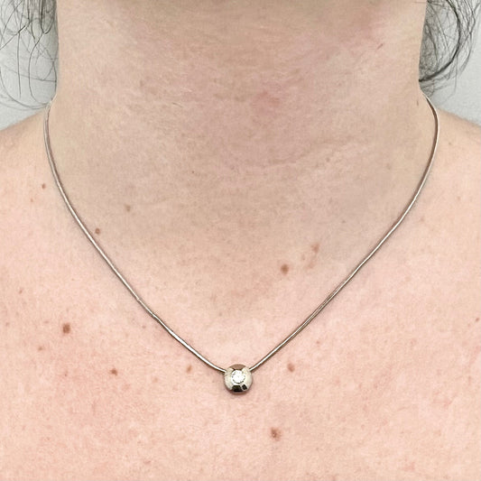 CLEARANCE 40% OFF - Vintage 14 Karat White Gold Bezel Diamond Solitaire Pendant Necklace - WeilJewelry