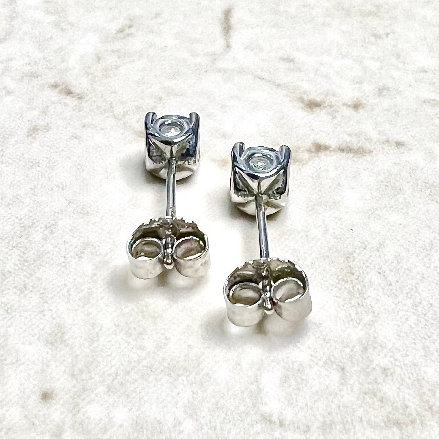 Vintage 14 Karat White Gold Bezel - Set 1/4 Carat Diamond Stud Earrings - WeilJewelry