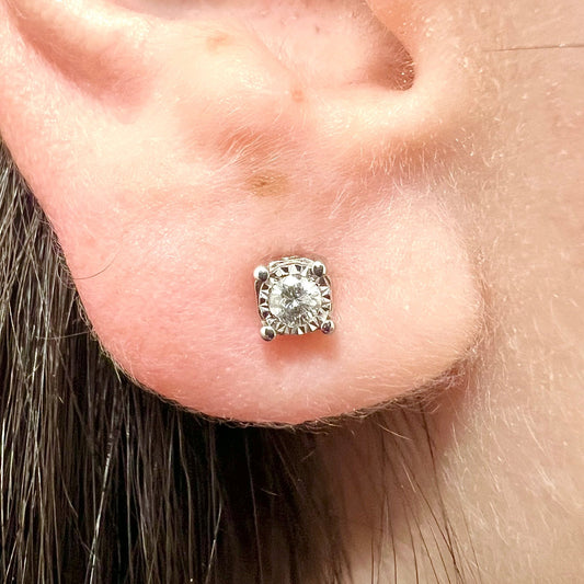 Vintage 14 Karat White Gold Bezel - Set 1/4 Carat Diamond Stud Earrings - WeilJewelry