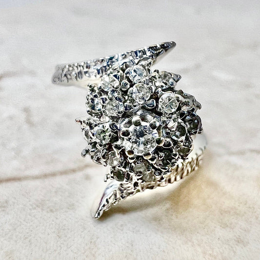 Vintage 14 Karat White Gold Diamond Cluster Ring - WeilJewelry