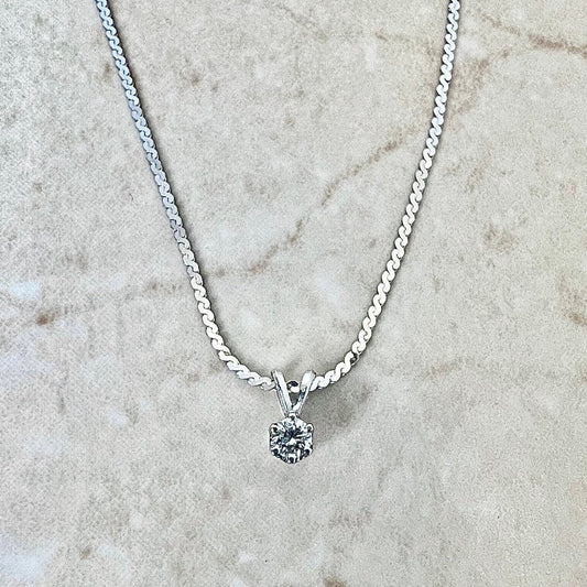 Vintage 14 Karat White Gold Diamond Solitaire Pendant Necklace - WeilJewelry