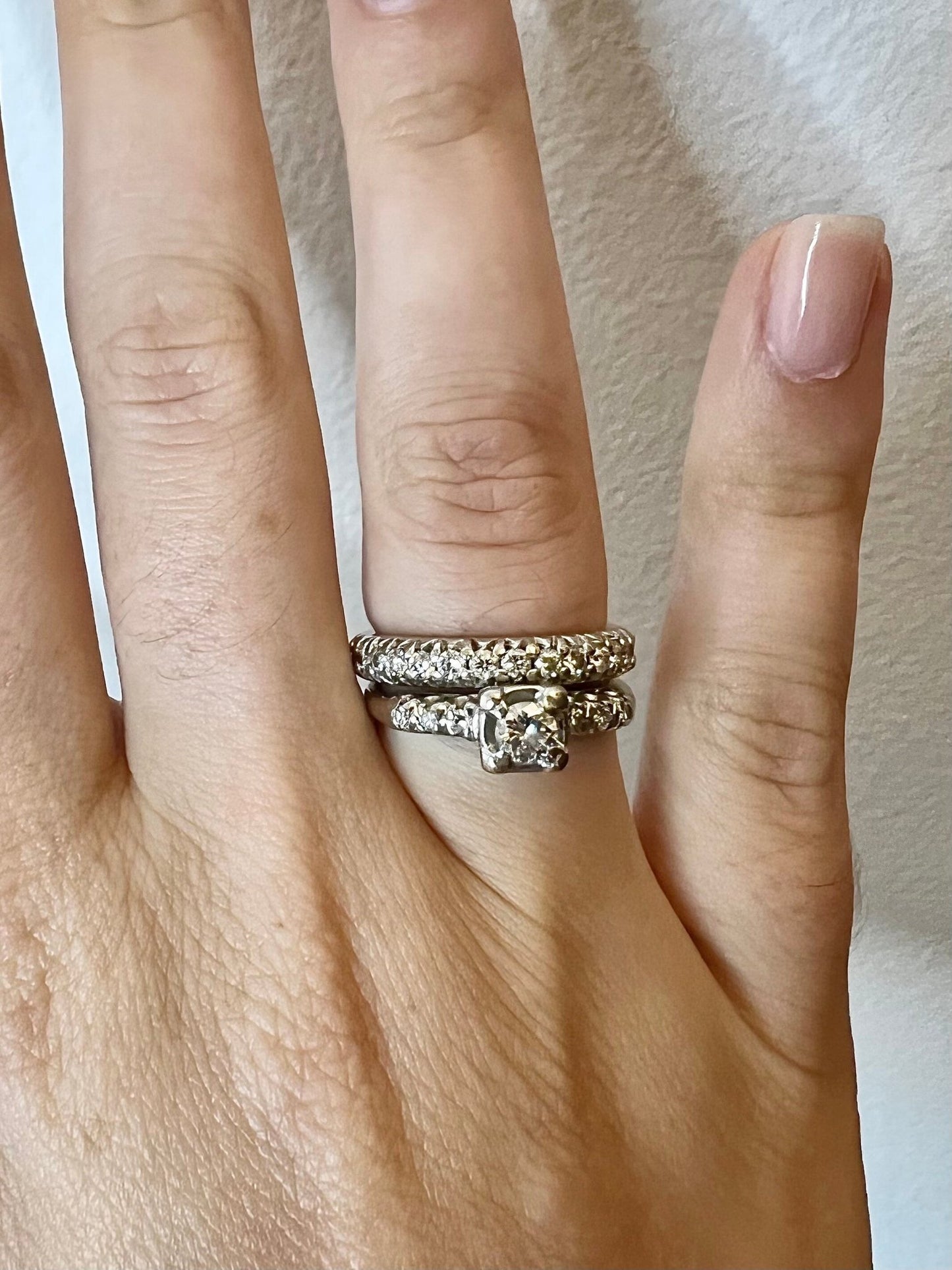 Vintage 14 Karat White Gold Half - Eternity Diamond Band Ring - WeilJewelry