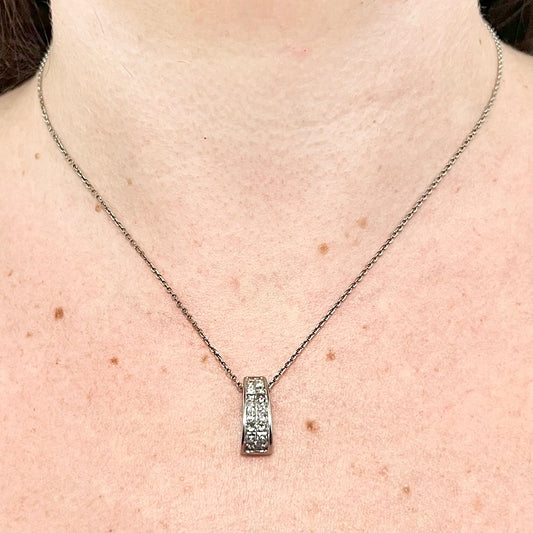 CLEARANCE 40% OFF - Vintage 14 Karat White Gold Princess Cut Diamond Cluster Pendant - WeilJewelry