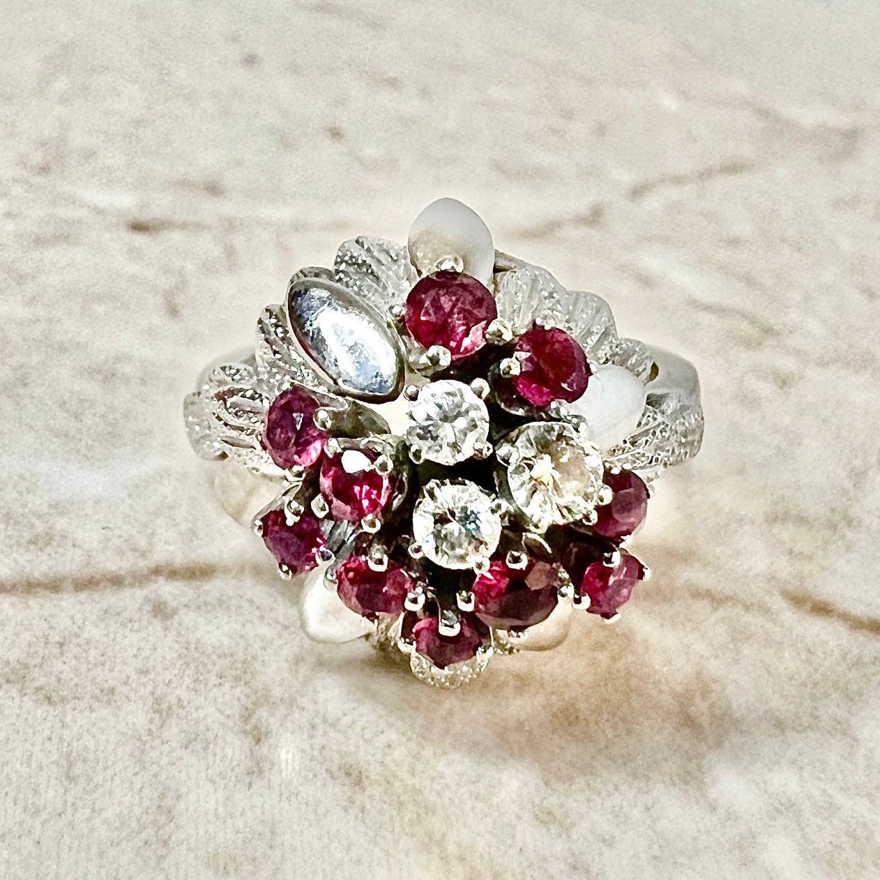 Vintage ruby and diamond cocktail ring Clearance
