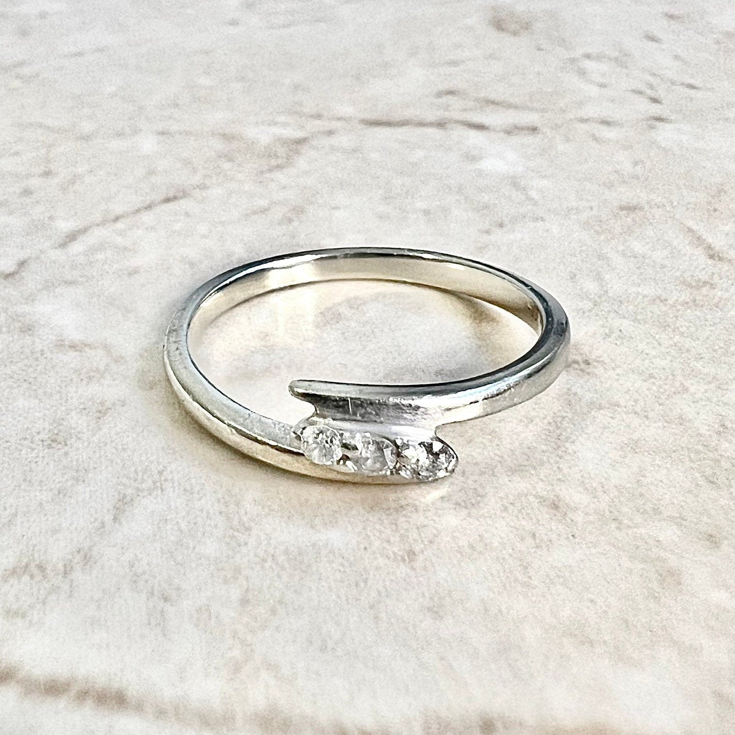 Vintage 14 Karat White Gold Three - Stone Diamond Bypass Ring - WeilJewelry