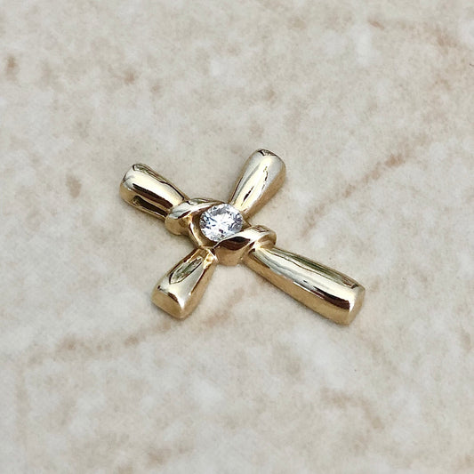 Vintage 14 Karat Yellow Gold 0.10 Carat Diamond Solitaire Cross Pendant - WeilJewelry