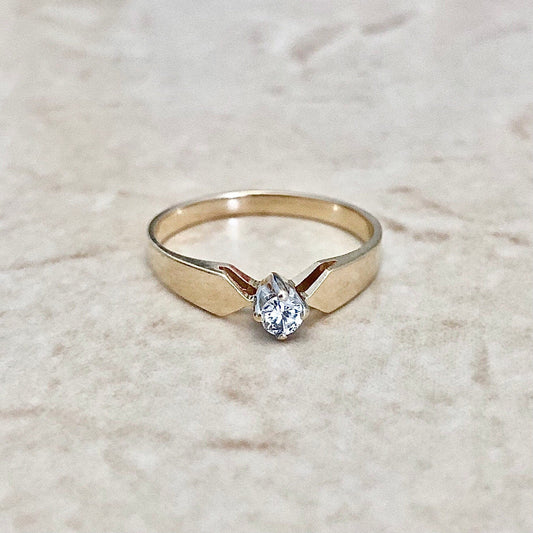 Vintage 14 Karat Yellow Gold 0.10 Carat Diamond Solitaire Engagement Ring - WeilJewelry